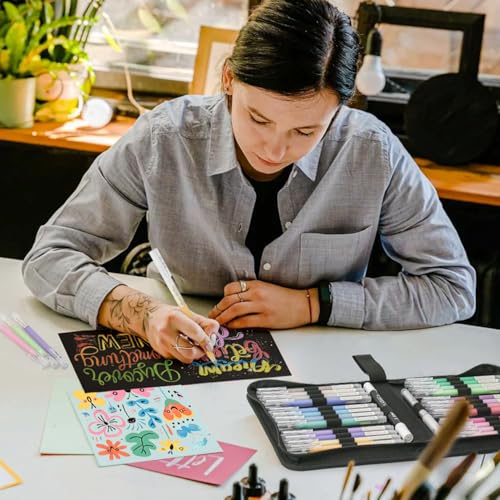 ZSCM 24 Colors 3D Acrylic Gel Pens & Black Paper Sketchbook for Drawing - color: 24 Packs-Dull