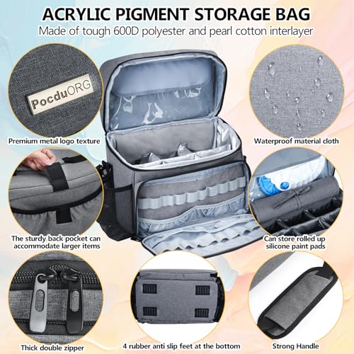Acrylic Paint and Brush Set Organizer Bag - Carrying Case Compatible with Apple Barrel, Shuttle Art, Caliart Art Supplies - Includes Detachable Paint Brush Holder - for Travel/Outdoor Sketching (Gray) - color: Gray