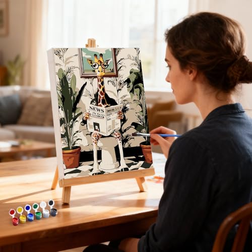 MXJSUA Toilet Giraffe Framed Paint by Numbers for Adults Beginners, Easy Adults' Paint-by-Number Kits on Canvas with Easel, Acrylic Number Painting Crafts Gifts for Home Decor, 8x12 inch - color: Toilet Giraffe