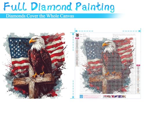 DIY Independence Day Eagle Diamond Art Kits for Adults - 4th of July Patriotic Diamond Painting for Adults, Full Drill 5D Cross Diamond Dots Gem Painting Kit for Wall Home Decor Arts Craft 14x14 inch - color: D022-US
