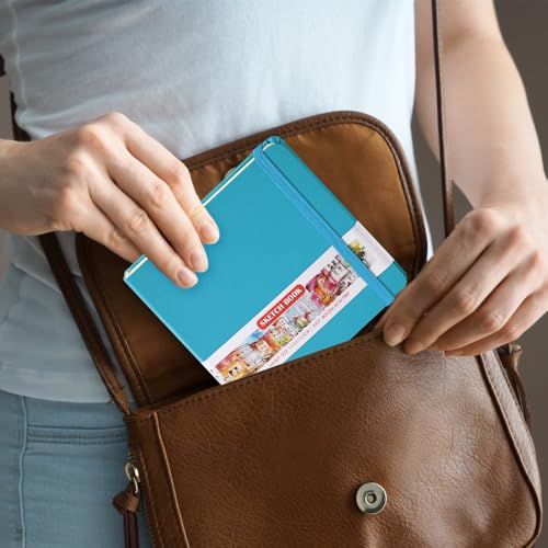 5x5 Pocket Sketch Book,80gsm Hardcover Art Sketchbook for Drawing Journal - color: PU Cover-5x5in-Lake Blue