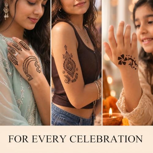 Koogel 18 Sheets Henna Tattoo Stencils, Temporary Flower Patterns Glitter Airbrush Tattoo Kits Arabian Stickers for Women and Girls Face Hand Paint Body Art - color: Black2