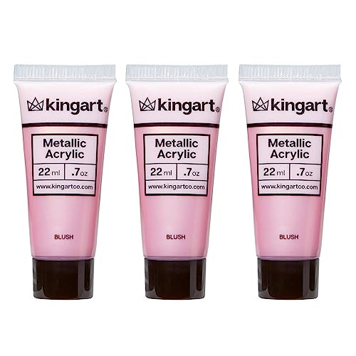 KINGART PRO Artist Quality METALLIC BLUSH Acrylic Paint, 22ml (0.74oz) Tubes, 3 Pack - Set (66ml Total), Metallic Blush Pink