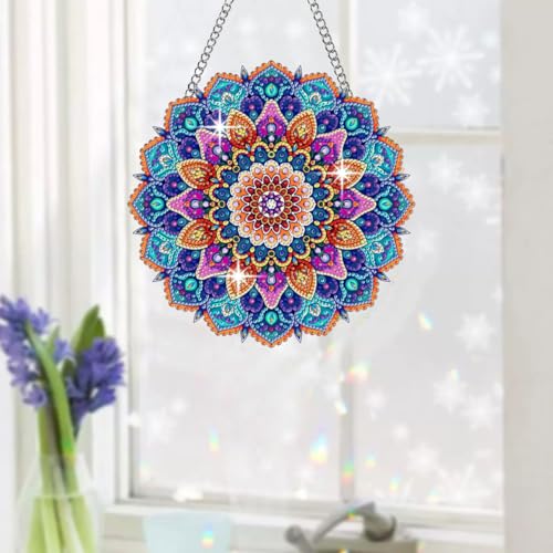 Muzagroo Art 5D Diamond Art Kit for Adult Mandala Diamond Suncatcher Hanging Ornament Kits for Living Room Windows, DIY Special Shaped Crystal Window Hanging Pendant Ornament 2PCS (Mandala) - color: Mandala