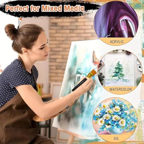 1 1/2 Inch Flat Paint Brushes 3Pcs - Large Acrylic, Oil & Watercolor Paint Brushes with Wooden Handle - Professional Artist Brush Set for Base Coating, Canvas, Crafts(3Pieces) - size: 3Pieces