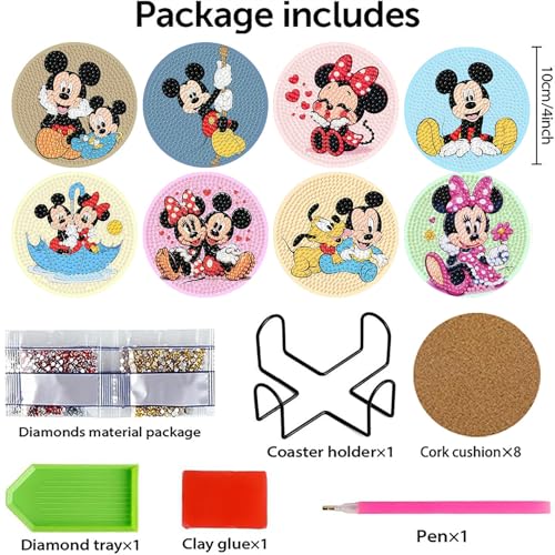 nekpiahu 8Pcs Cartoon Diamond Painting Coasters with Holder,DIY Cartoon Life Coaster Diamond Art Kits for Adults, Beginners Round Full Drill Diamond Art Craft Supplies - color: JXBD08