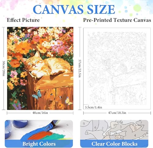 ZRIZQ Paint by Numbers Kit for Adults Beginner Animal,Flowers Cat Sleeping,16x20 - color: 16"X20"Rolled Canvas(Frameless)-Cat 6