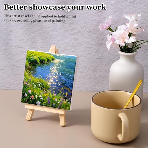 Mini Wooden Easel Stand 4PCS, 5 inch Table Top Display Easels for Painting Canvas, Small Tripod Holder for Art Craft, Mini Stand for Photos Business Cards Wedding