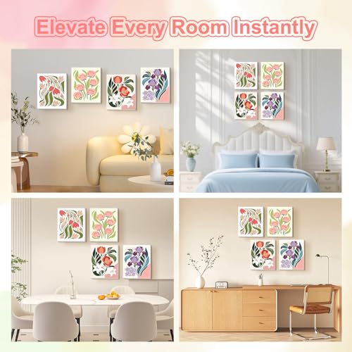 TOSTOG Artistic Floral Arrangements 4 Pack Framed Canvas Paint by Numbers Art Kit for Adults and Kids, Beginner Acrylic Oil Painting Supplies with Wooden Frame for Home Wall Decor 20 * 25 cm/8 * 10 in - color: Artistic Floral Arrangements