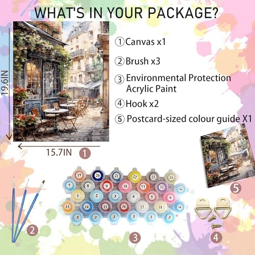 Arttoplus Street Cafe Paint by Numbers Kit for Adults Beginner 16x20 inch | Landscape Adult Paint by Number Kits on Canvas, Diy Oil Painting by Number for Gift Home Wall Decor (Without Frame) - color: MT20373-US