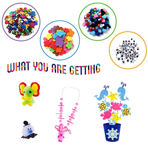 DOITEM Pipe Cleaners Craft Supplies, 1000+Pcs Arts and Crafts Supplies Including Pipe Cleaner Wiggle Googly Eyes Pom Poms Feathers Sticks Sequins Foam Flowers Papers Heart Stickers for Kids Adults - color: 1000+