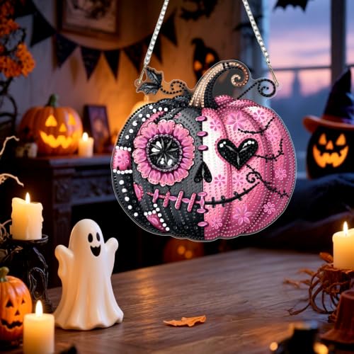 Halloween Pumpkin Diamond Art Hanging Ornaments Kits for Adults, Fall Diamond Painting Pendant Kits, DIY Acrylic 5D Special Shaped Crystal Gem Art Painting Ornament for Home Decor 8x8 Inch - color: AS106