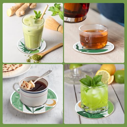 Boho Diamond Art Coasters - 8 Pcs DIY Green Plant Diamond Painting Coasters Kits with Holder for Drinks Coffee Aesthetic Gem Art Crafts Supplies Birthday Easter Gift for Beginners Adults - color: Boho Plant