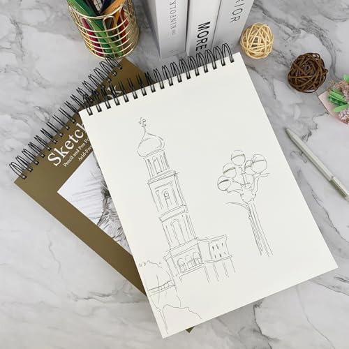 DSTELIN 9x12 Inch Artistic Sketchbook, Top Spiral Bound, 100gsm Sketch Paper, Dark Brown Hard Cover, 100 Sheets for Drawing and Painting