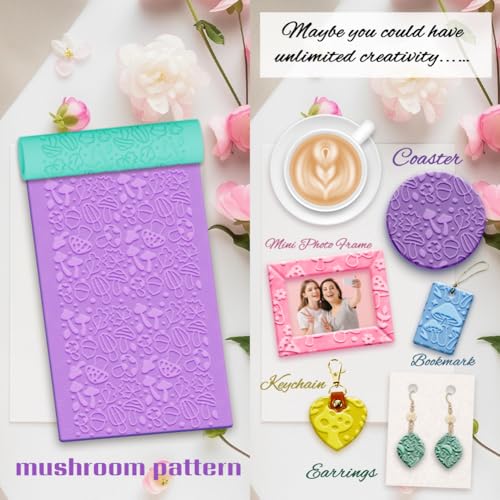 ACRNIGHEET 5 Pcs Polymer Clay Texture Roller, Mushroom Themed Embossing Rollers Pottery Stamp, Like Texture Sheets Work with Polymer Clay Cutters, Clays Jewelry Making Kit with Storage Box - color: Mushroon