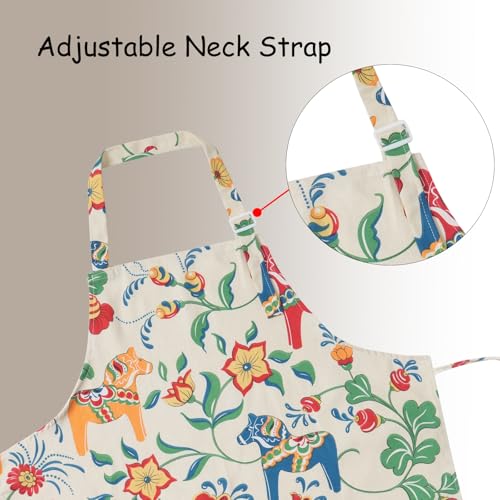DILLMAN Aprons for Women with Pockets Cotton Linen Cooking Kitchen Baking Soft Durable Floral Gardening Apron - color: White