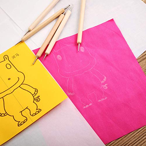 Outus 100 Sheets White Carbon Graphite Transfer Paper A4 Size Tracing Carbon Copy Graphite Paper with 5 Embossing Stylus Tracing Stylus Dotting Tools for Dark Cloth Fabric Embroidery and Wood - color: White