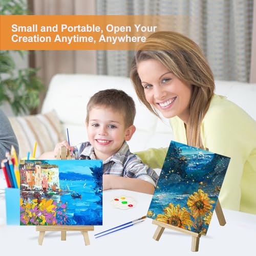 16 Pack 8x10 Inch Canvas and Easel Set, 16 Small Canvas for Painting with 16 Easels, 16 Acrylic Paint Set, 32 Paint Brushes, 16 Palletes, Painting Kits for Adults Beginners Party