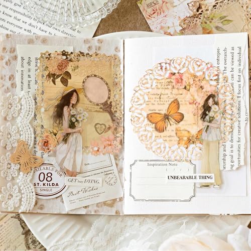 Antique Cutouts Lace Edge Decorative Paper for Junk Journaling | 60Pcs Floral Backround Paper for Journaling, Collage, Card Making, , Album Art Crafts - color: 60pcs Retro Lace Floral Scrapbook Paper Cutout