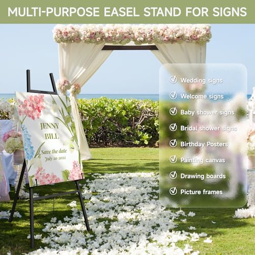 Easel Stand for Sign, Black Metal Display Easel for Wedding & Posters | 4-Tier Art Easel with Adjustable Chain, Heavy Duty, 47 Inch Height, Detachable Design, Easy to Store & Installation