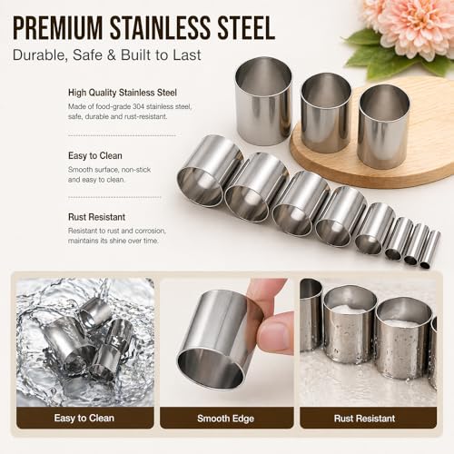 20PCS Stainless Steel Clay Cutter Round Circle Shape Cutter Ceramics Dotting Baking Ring Mold Cutter for Polymer Clay Pottery Handmade DIY Craft (20)