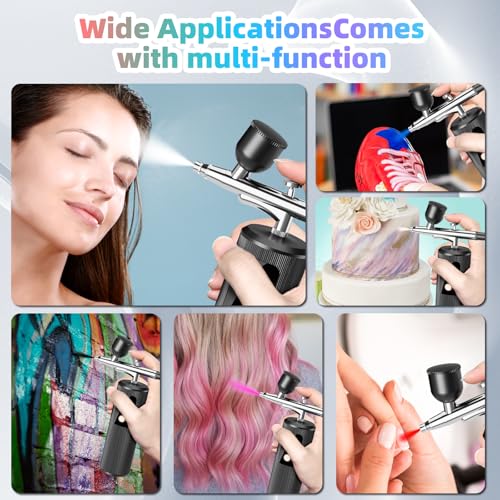 Airbrush Kit with Compressor - 48PSI High-Pressure, Non-Clogging Air Brush Set Cordless Rechargeable with 0.3mm Nozzle, Ideal for Painting, Modeling, Cake Decor, Pastry, Makeup, Nail Art (Black)