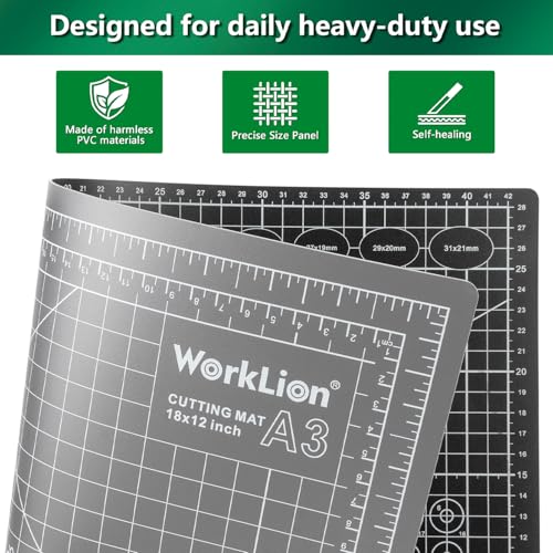 Self Healing Cutting Mat: 12''x18'' Double Sided Craft Cutting Mat for Sewing, Fabric, Quilting - 5-Ply Slip-Resistant Hobby Cutting Board for DIY Projects (Grey/Black) - color: Black/Gray, size: 18"L x 12"W