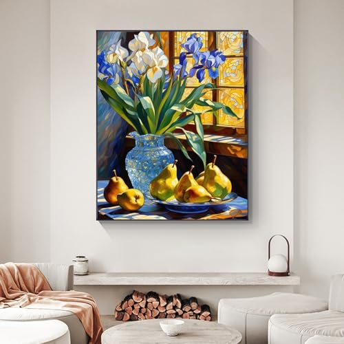 Stained Glass Flower Paint by Numbers Kit for Adults Without Frame 16x20 IN - color: YOPNF10