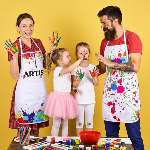 3 Pcs Painting Artist Apron with 2 Pockets, Colorful Artist Smock, Adjustable Painting Aprons for Adults - color: White