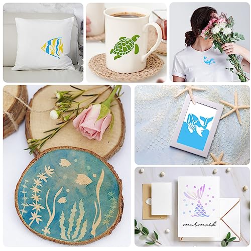 50 PCS Ocean Animal Painting Stencils Reusable Sea Stencils for Painting on Wood Rocks Canvas Fabric Glass Pottery 4x4 Inch - color: Ocean Animal