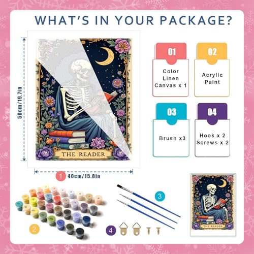 Skull Paint by Numbers Kit for Adults, Skeleton Adult Paint by Number Kits - color: Skeleton