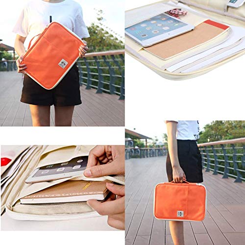 JAKAGO A4 Travel Portfolio Multifunctional Document Organizer Zippered Case for Office Supplies (Orange) - color: Orange