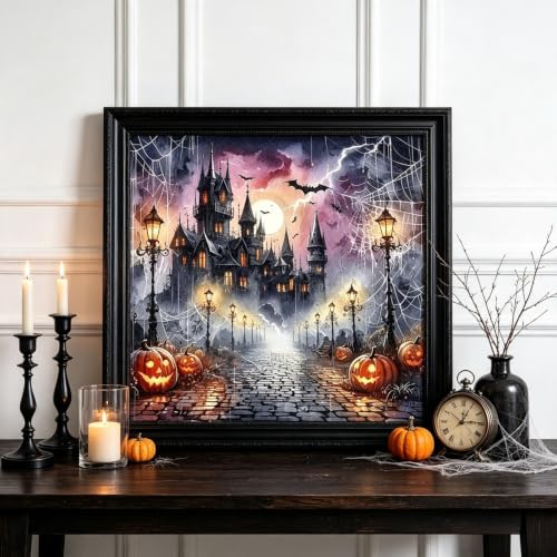 5D Halloween Haunted House Diamond Painting Kits for Adults 13.7x13.7 Inch - color: KM1238-1