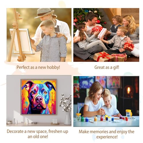 Artunion Framed Paint by Numbers Kit for Adults Beginners & Kids Ages 8-12,Colorful Pitbull Dog Paint by Number with Frame,Dog Animal Paint by Numbers Kit on Canvas 10 * 10 Inch Without Easel - color: ZXT-236-F