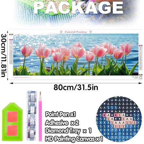 Bimkole Large Diamond Art Kits for Adults Tulip, Full Drill 5D DIY Rhinestone Embroidery Set Paint with Diamonds Art Landscape by Number Kits Cross Stitch Home Wall Craft Decoration 31.5x11.81 Inch - color: Tulip