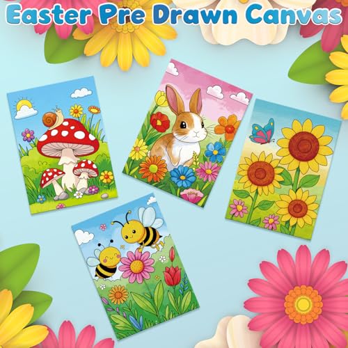 Louise Maelys Pre Drawn Canvas to Paint for Kids, 12 Pack Flowers & Animals - color: SPRING