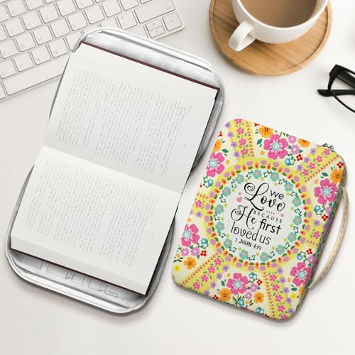 Floral Scripture Bible Cover for Women, Canvas Bible Case with Handle and Zipper Pocket, Inspirational Bible Holder for Church and Study, Fits Medium Large Size Bible, Christian Gift - color: Faith Accessories 72