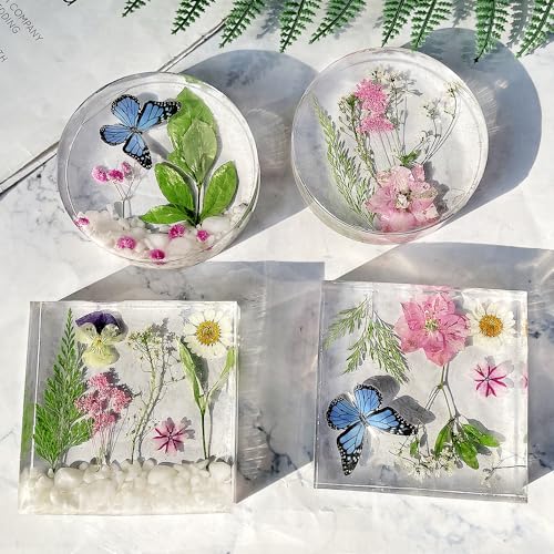 RESINWORLD 8 Pack Deep Coaster Molds, Square Round Coaster Resin Molds, Small Coaster Silicone Molds for Resin Casting, for Flower Bouquet Preservation