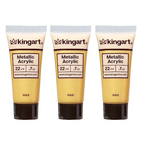 KINGART PRO Artist Quality METALLIC GOLD Acrylic Paint, 22ml (0.74oz) Tubes, 3 Pack - Set (66ml Total), Metallic Gold