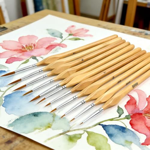 Detailing Paint Brush, 11 Pcs Miniature Paint Brushes, Triangular Handles | Art Paint Brushes, For Acrylic Painting, Model, Face, Figurine, Watercolor, Oil, Paint by Numbers Kit for Adults