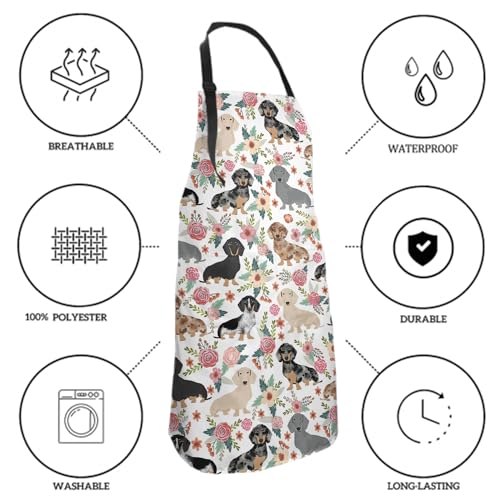 Giwawa Unisex Adult Apron Waterproof Stain Resistant Kitchen Cooking Apron with 2 Pockets for BBQ Grill Painting - color: Dog Flower