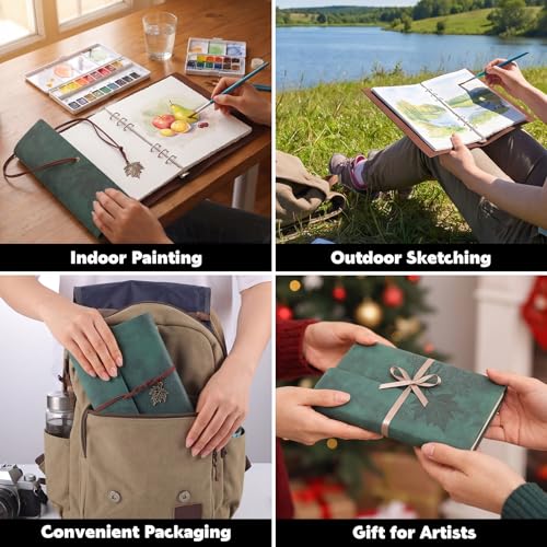 Watercolor Journal, 24 Sheets Cold Press Paper, 5.5 x 8.1 in, Green - color: Green