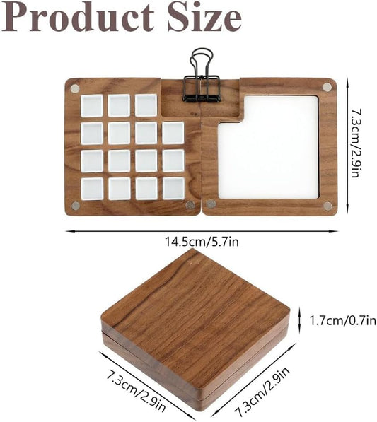 Mini Travel Watercolor Set – 24 Colors Wooden Palette Kit with Magnetic Lid, Water Brush, Sketchbook & Clips – Portable Pocket Painting Set for Artists & Hobbyists(Walnut-15 Grids) - color: Walnut-15 Grids