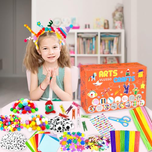 VLUSSO DIY Arts and Crafts Supplies Kit Materials Set for Kids and Toddlers | 2000 craft supplies,fine motor skills,parent-child interactive,gift for girls boys 4-12,homeschool use,educational toy,orange - size: 2000pcs-1