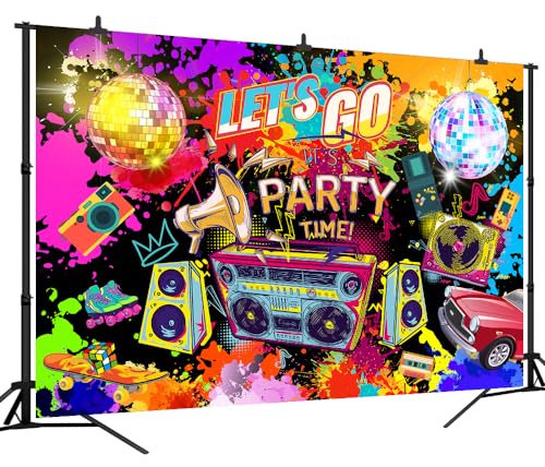 9X6ft Graffiti 80's 90's Backdrop Urban Retro Birthday Hip Hop Rock Punk Music Disco Neon Background Cake Table Decoration Banner Photography Photo Booth Props - size: 9'x6'
