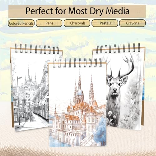 Crehatos 5.5" x 8.5" Small Sketch Book, Top Spiral Bound Sketch Pad, 100 Sheets Each 68lb/100gsm Drawing Paper, 2 Pack