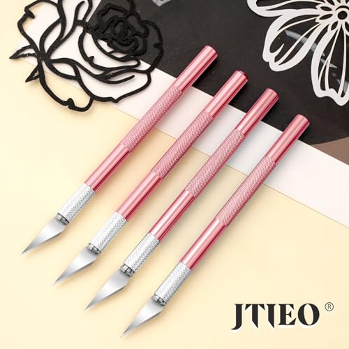 JTIEO Exacto Knife,74 Pack Hobby Knife with 4 Upgrade Sharp Hobby Knives and 70 Spare Exacto Knife Blades for Art,Stencil,Scrapbooking (Pink) - color: Pink