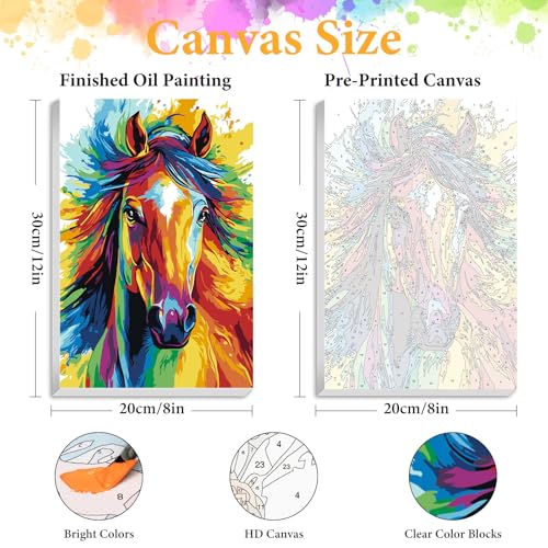 Okarina Framed Paint by Numbers Kit for Adults, Colorful Horse 8x12 Inch | Paint by Number with Frame, DIY Acrylic Painting Kit for Relaxation, Easy for Beginners, Wall Decor Gift for Animal Lovers - color: OPFUS2512-05
