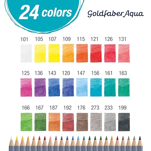 Faber-Castell Goldfaber Aqua Watercolor Pencils: 24 Count, Water-Soluble Colored Pencils for Drawing & Painting, Coloring Pencils & Art Supplies for Adults & Hobbyists