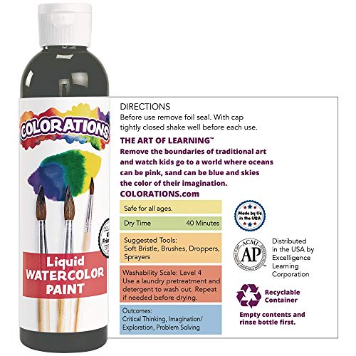 Colorations Paraben-Free Liquid Watercolor Paint, Vibrant Grey, 8 oz Bottle | Non-Toxic & Made in the USA, Ages 4+, PreK+ - color: Gray, style: Standard Watercolor
